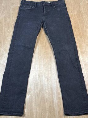 All Saints Men's 32x32 Reed Black Jeans Button Fly Slim Straight Stretch
